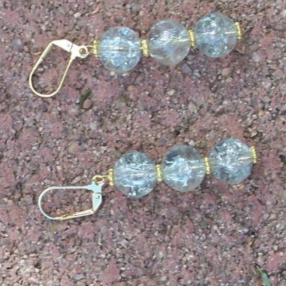 Handmade Iceflake Quartz Earrings On Gold Plated Brass Lever Hooks NWT